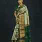 Pure handloom Korvai Silk Cotton Saree in Jade Green and Golden Border - 074