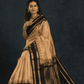 Pure handloom Korvai Silk Cotton Saree in Beige and Coal Black Pallu - 013