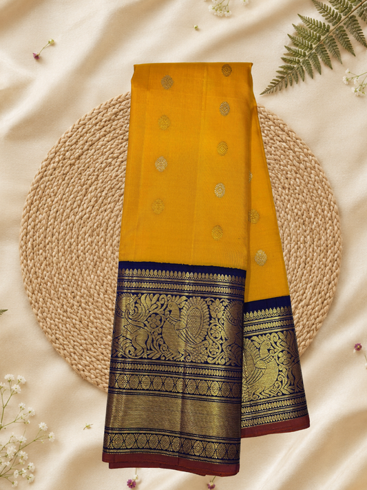 Handwoven Pure Gadwal Silk Saree  | Yellow