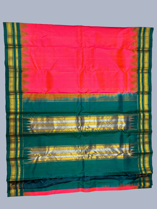 Pure Handwoven Gadwal Silk Saree With Deep Pink - 032