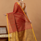 Pure Handloom Silk Tissue Linen Saree | Rust Orange