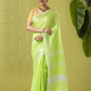 Pure Handloom Linen Saree | Lime Green