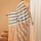Tissue Muslin Jamdani Saree With Grey & White Golden Border -009