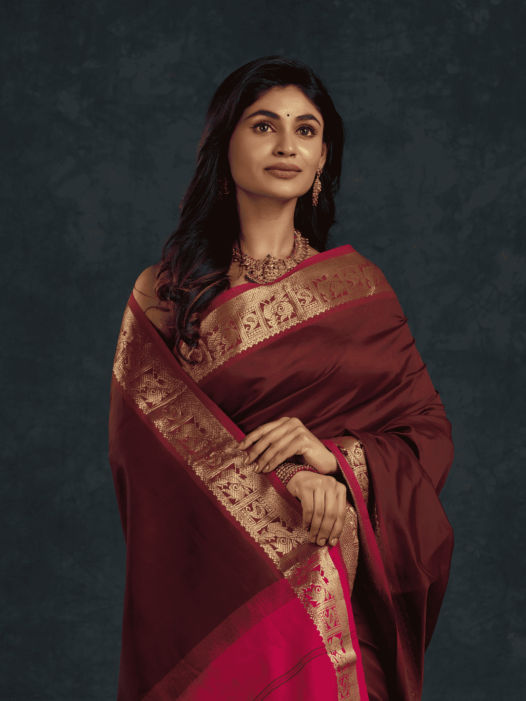 Pure Handloom Korvai Saree | Classic Korvai | Red and Brown