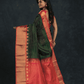 Pure handloom Korvai Silk Cotton Lakshadeepam Saree in Dark Green and Golden Red Border - 016