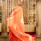 Handloom Mul Cotton Saree In Carrot Orange - 049