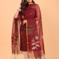 Rum Red Muslin Jamdani 2-Piece Set Kurti & Dupatta (UNSTITCHED) - 086