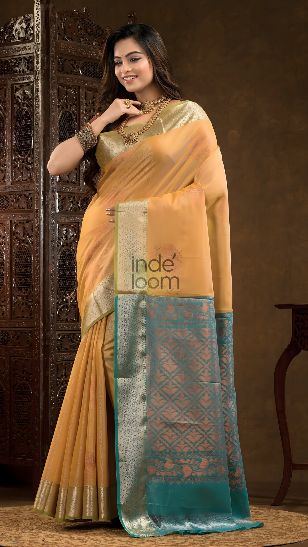 Flax Yellow Cotton Silk Saree - 007