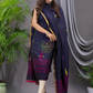 Dark Blue Cotton Jamdani 2-Piece Set Kurti & Dupatta (UNSTITCHED) - 112