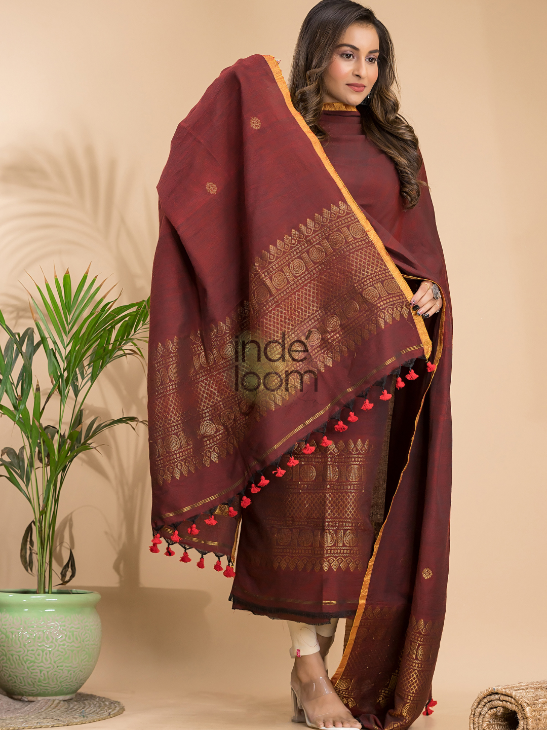 Umber Brown Organic Linen 2-Piece Set Kurti & Dupatta (UNSTITCHED) - 012