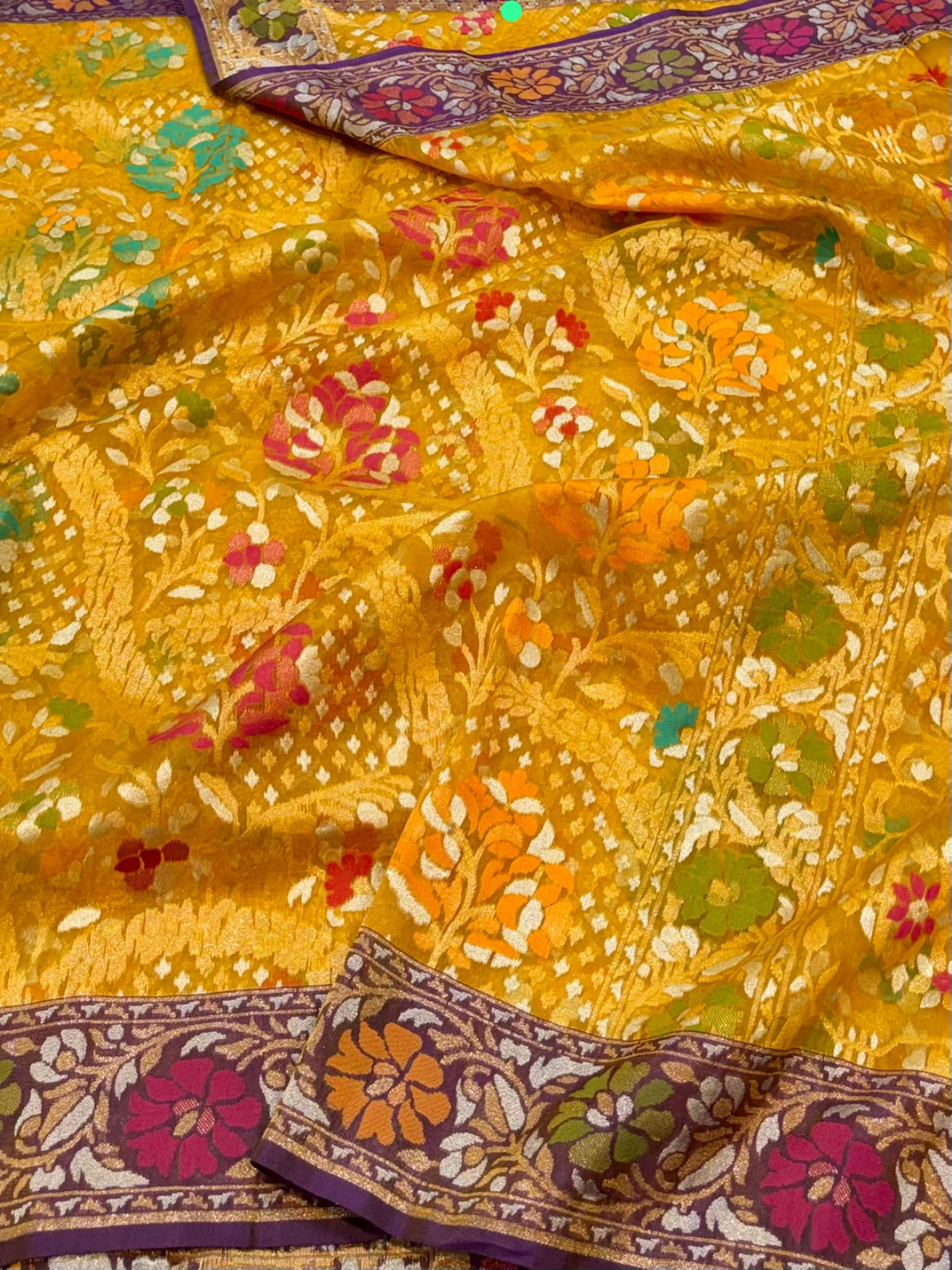 Pure Banarasi Exclusive Ektara Kora JAMDANI Tilfi saree  | Marigold Yellow