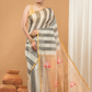 Tissue Muslin Jamdani Saree With Grey & White Golden Border -009