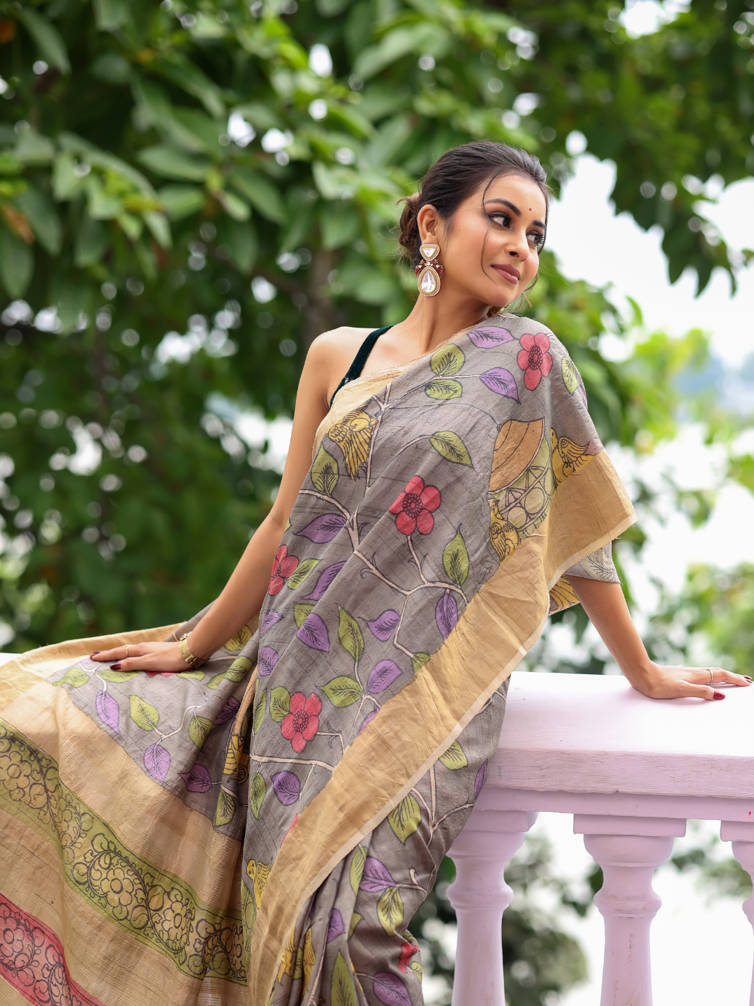 Florals On Tissue Silk Pen Kalamkari Saree - 010