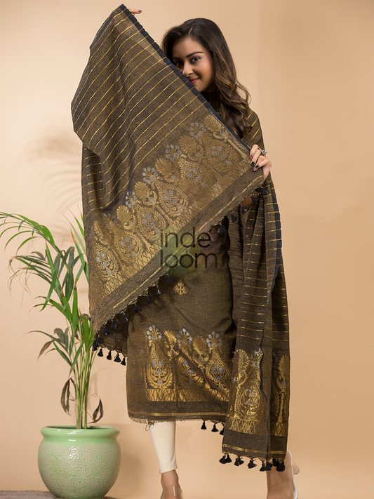 Wood Brown Organic Linen 2-Piece Set Kurti & Dupatta (UNSTITCHED) - 124
