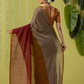 Pure Handloom Mul Cotton Saree | Taupe Brown