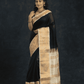 Pure handloom Korvai Silk Cotton Saree in Rich Black and White Border - 106