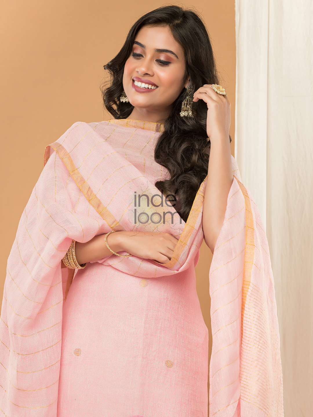 Linen Jamdani Unstitched 2-Piece Kurti  |  Rani Pink