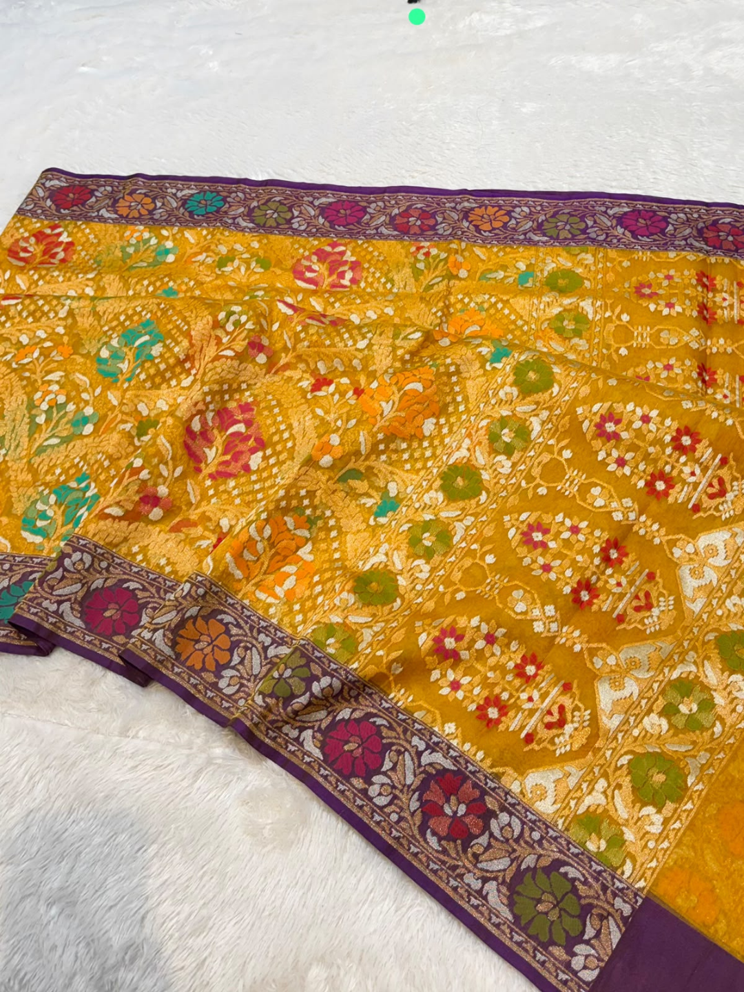 Pure Banarasi Exclusive Ektara Kora JAMDANI Tilfi saree  | Marigold Yellow