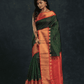 Pure handloom Korvai Silk Cotton Lakshadeepam Saree in Dark Green and Golden Red Border - 016