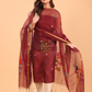 Rum Red Muslin Jamdani 2-Piece Set Kurti & Dupatta (UNSTITCHED) - 086