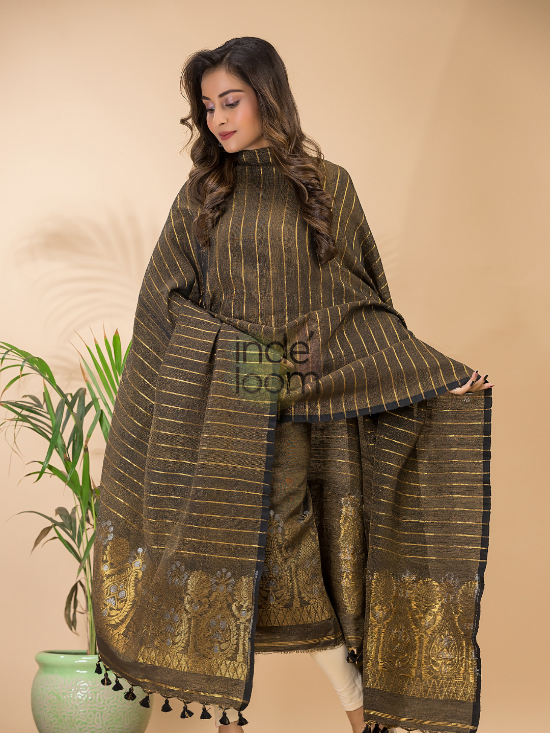 Wood Brown Organic Linen 2-Piece Set Kurti & Dupatta (UNSTITCHED) - 124