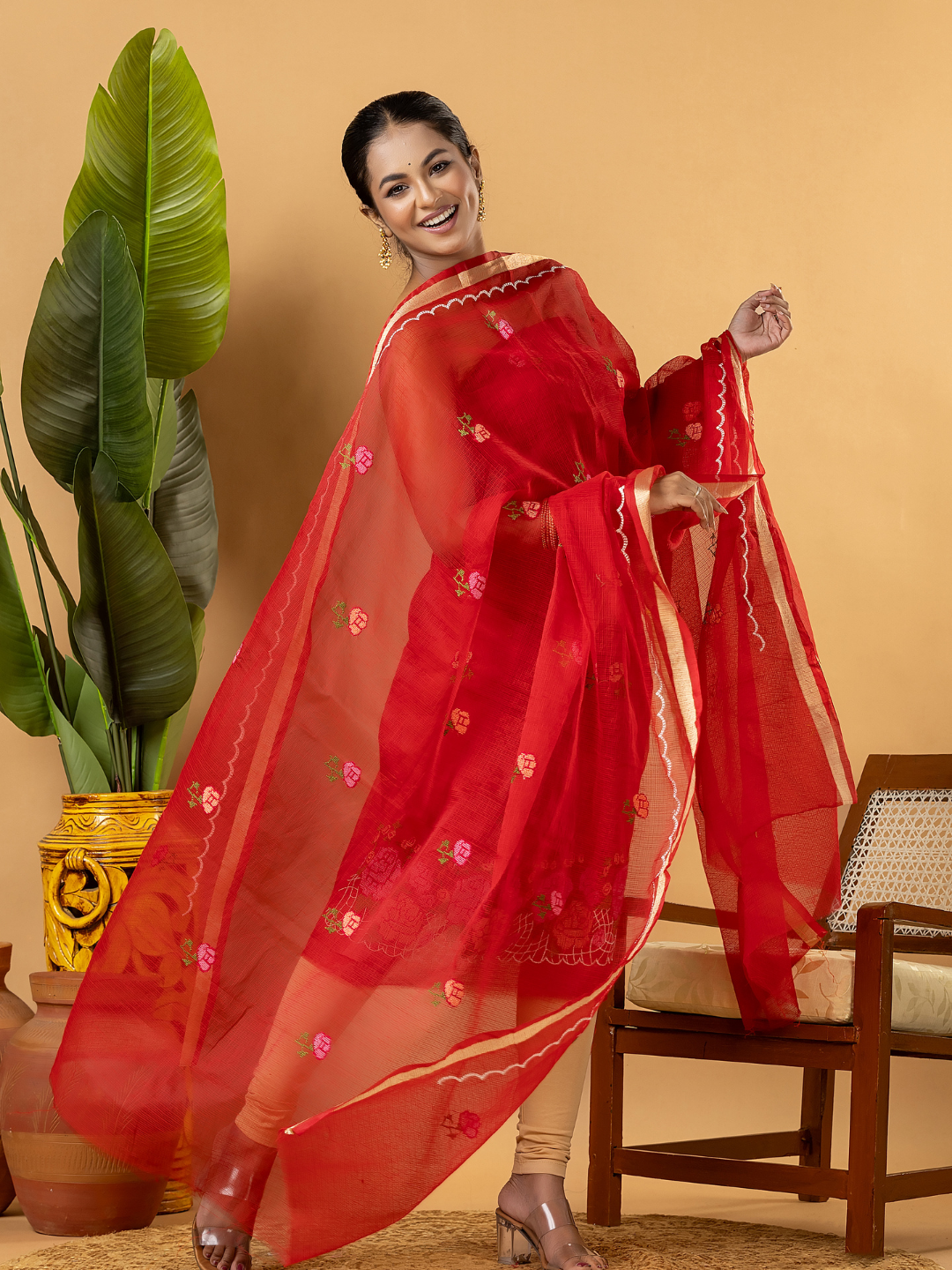 Classic Kota Doria Cotton Unstitched 2-Piece Kurti | Red