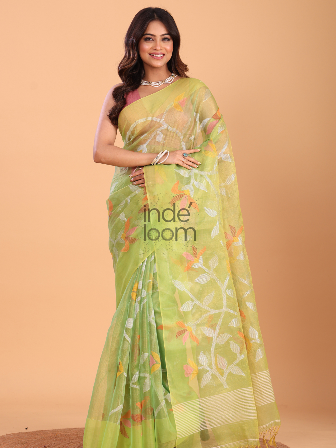 Jamdani Saree With Pear Green - 142