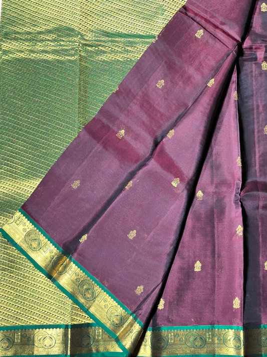 Traditional Kanjivaram Semi Silk Sarees | Wine Purple