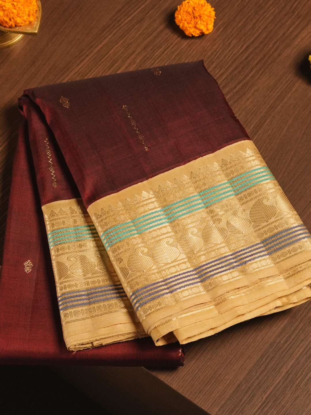 Silk Mark Certified Handloom Kanjivaram Silk Saree  |  Maroon Red