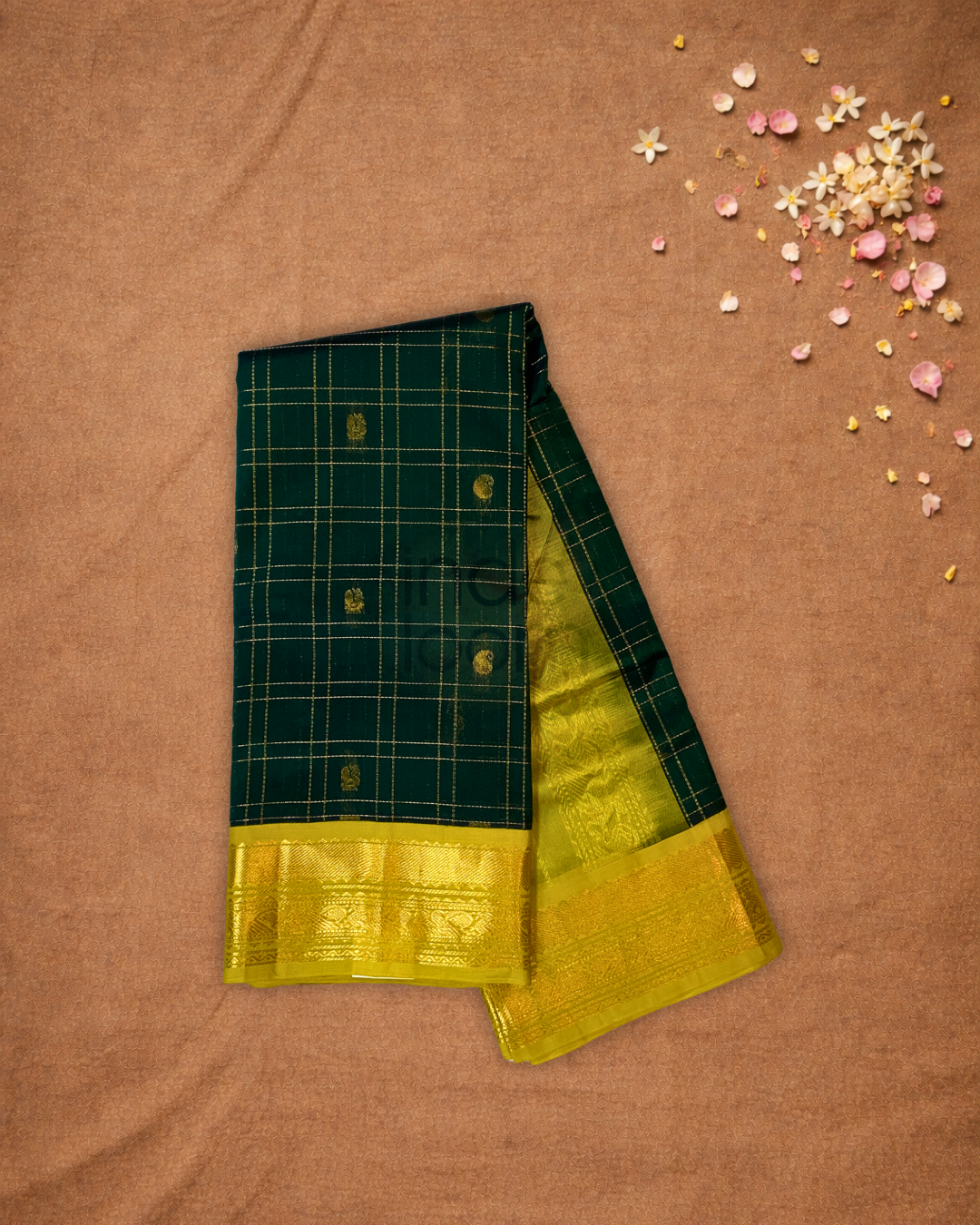 Pure Handloom Korvai Saree | Hunter Green