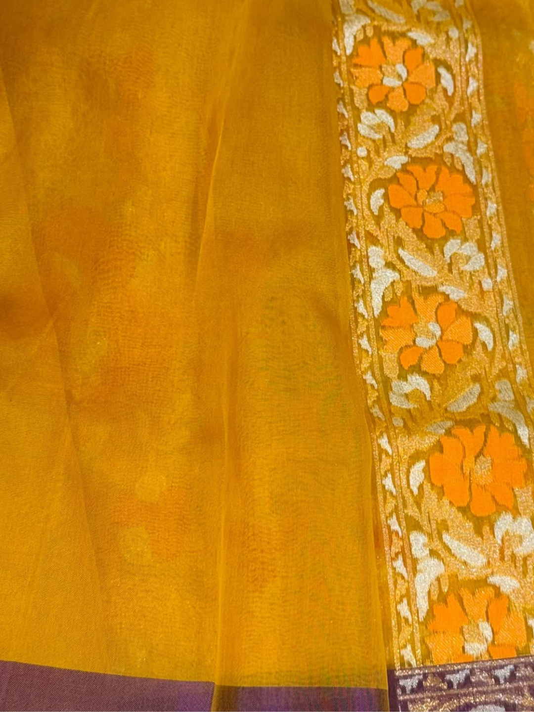 Pure Banarasi Exclusive Ektara Kora JAMDANI Tilfi saree  | Marigold Yellow