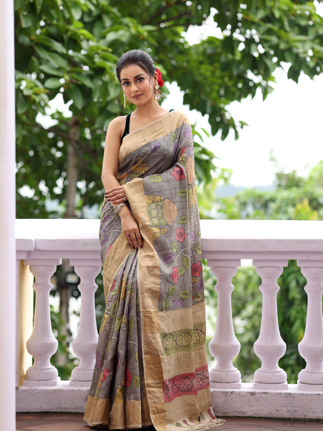 Florals On Tissue Silk Pen Kalamkari Saree - 010