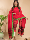 Classic Red Mercerized Cotton 2-Piece Set Kurti & Dupatta (UNSTITCHED) - 013