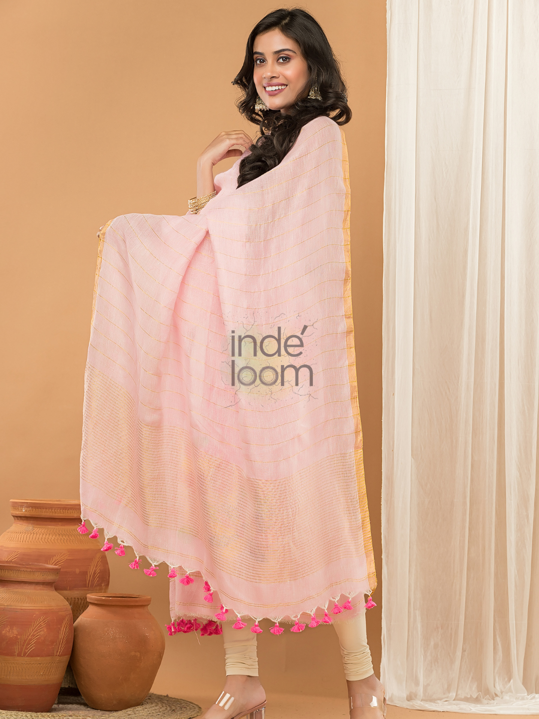 Linen Jamdani Unstitched 2-Piece Kurti  |  Rani Pink