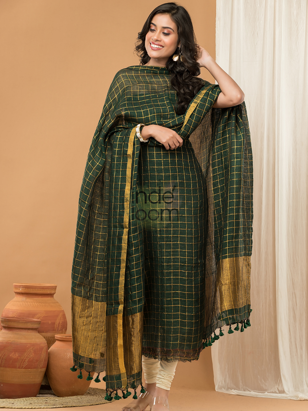Pine Green color Jamdani 2-Piece Set Kurti & Dupatta (UNSTITCHED) - 149