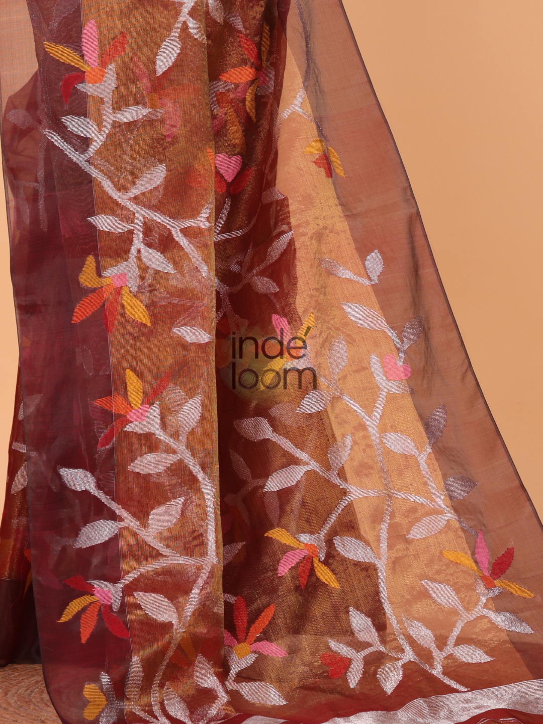 Tissue Silk Saree With Red Brown - 143