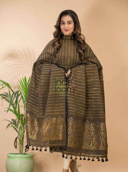 Wood Brown Organic Linen 2-Piece Set Kurti & Dupatta (UNSTITCHED) - 124
