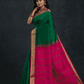 Pure Handloom Korvai Saree | Classic Korvai | Green and Rani Pink