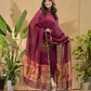 Wine Red Jamdani 2-Piece Set Kurti & Dupatta (UNSTITCHED) -711