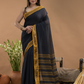 Black with Golden Zari Border-Handloom Cotton Saree-097