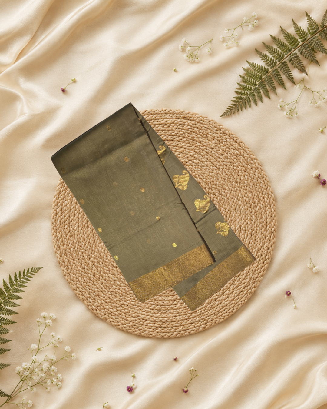 Chanderi Silk Saree With Thyme Green