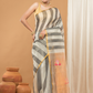 Tissue Muslin Jamdani Saree With Grey & White Golden Border -009