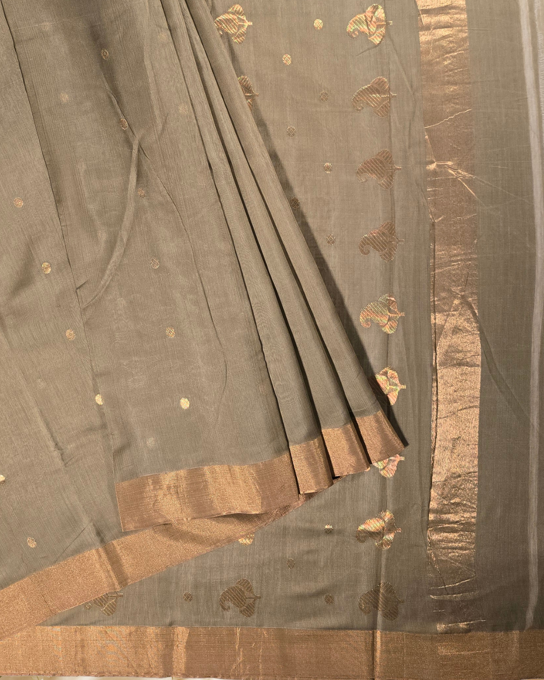 Chanderi Silk Saree With Thyme Green