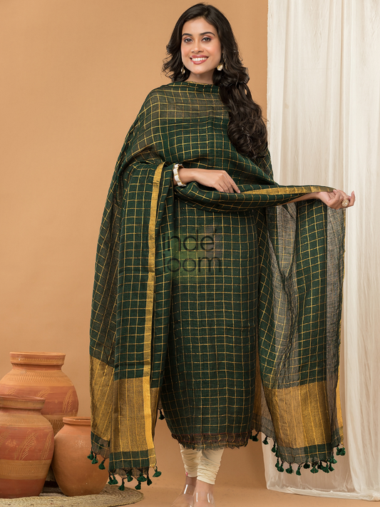Pine Green color Jamdani 2-Piece Set Kurti & Dupatta (UNSTITCHED) - 149