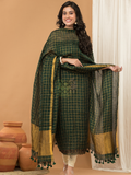 Pine Green color Jamdani 2-Piece Set Kurti & Dupatta (UNSTITCHED) - 149