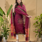 Wine Red Jamdani 2-Piece Set Kurti & Dupatta (UNSTITCHED) -711
