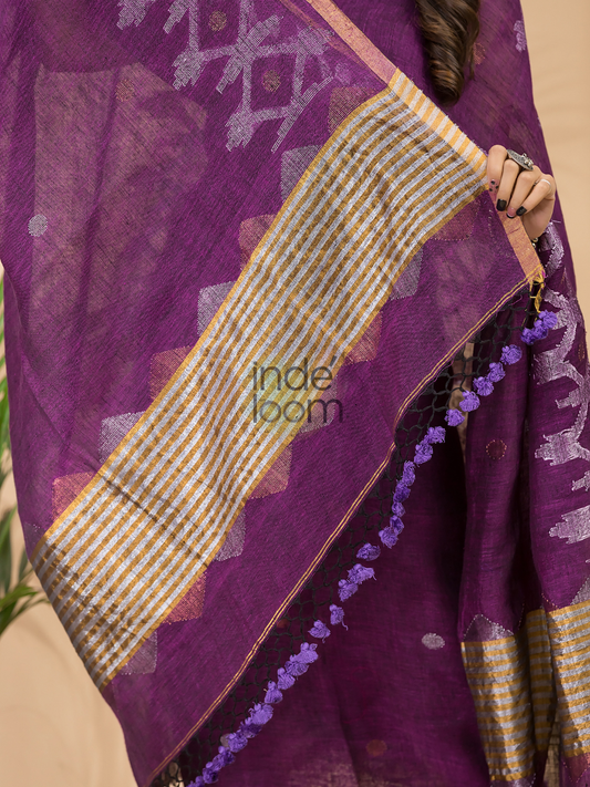 Grape Voilet Linen X Line 2-Piece Set Kurti & Dupatta (UNSTITCHED) - 125