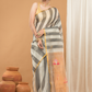 Tissue Muslin Jamdani Saree With Grey & White Golden Border -009
