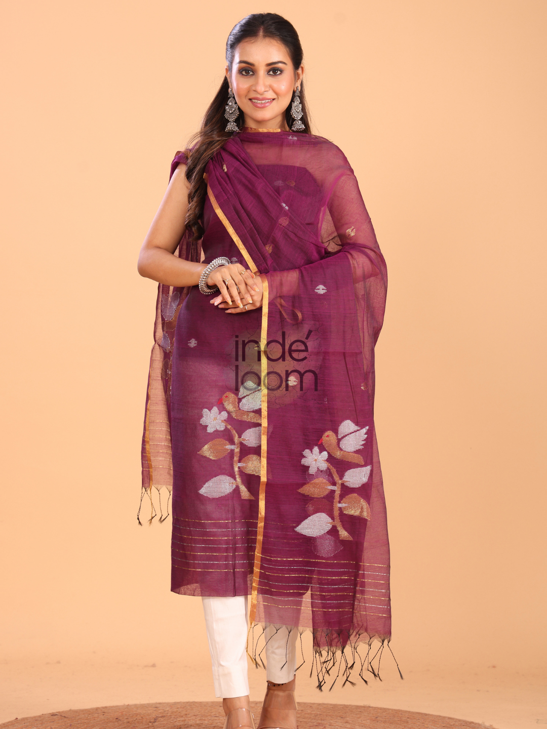 Mulberry Purple Muslin Jamdani 2-Piece Set Kurti & Dupatta (UNSTITCHED) - 087