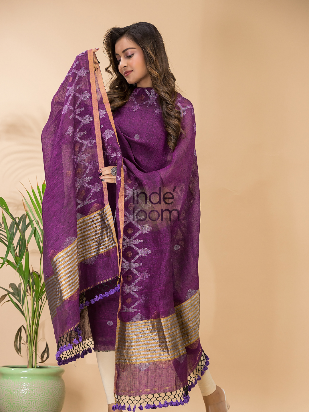 Grape Voilet Linen X Line 2-Piece Set Kurti & Dupatta (UNSTITCHED) - 125